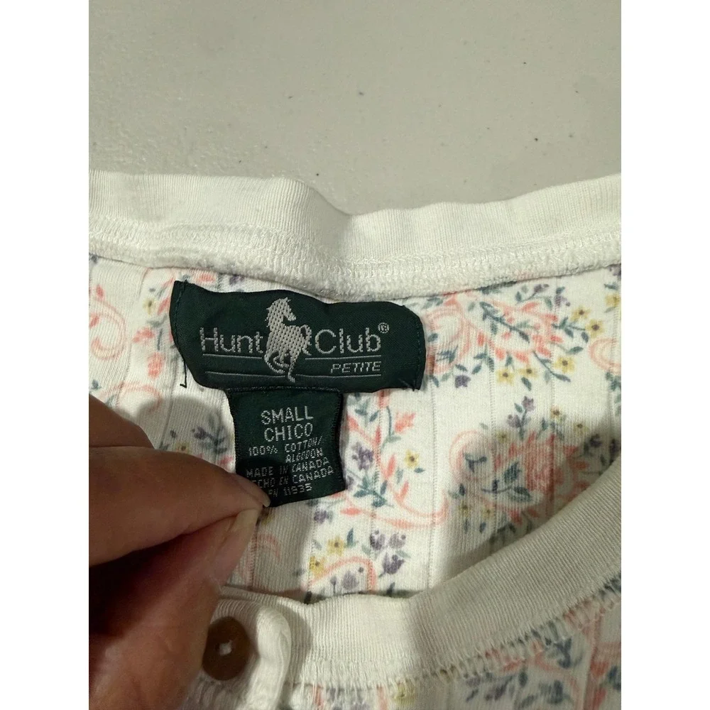 Hunt Club Petite‎ Floral Ribbed Short Sleeve Cardigan Button Front Top Small